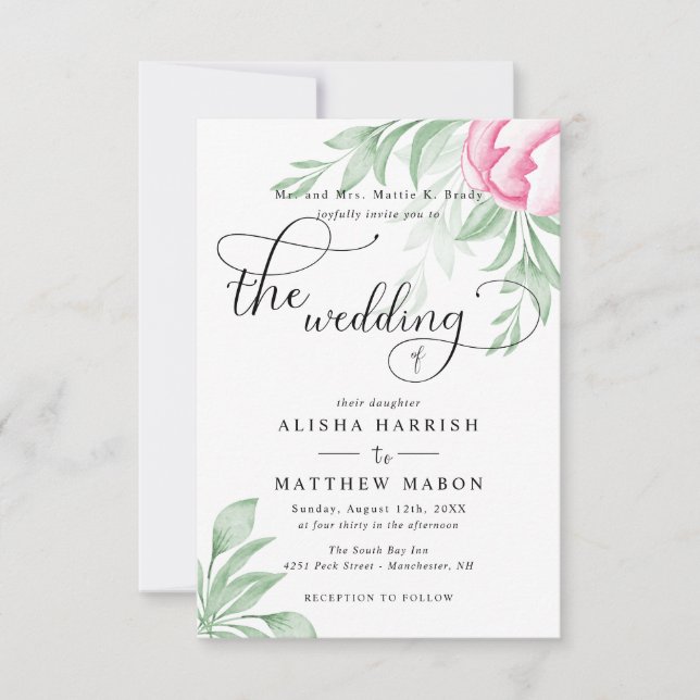 Budget Simple Eucalyptus Leaves Greenery Wedding Invitation (Front)