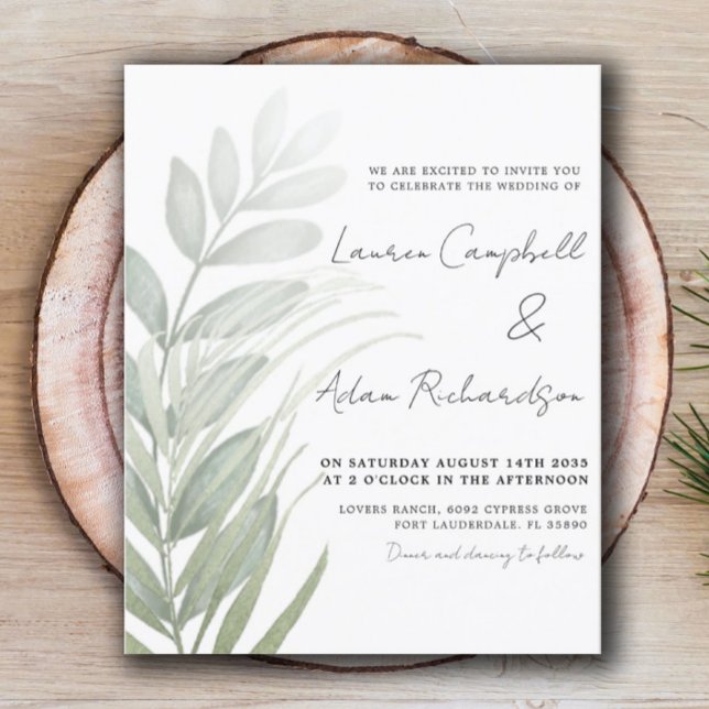 Budget Simple Foliage Green Wedding Invitation (Creator Uploaded)