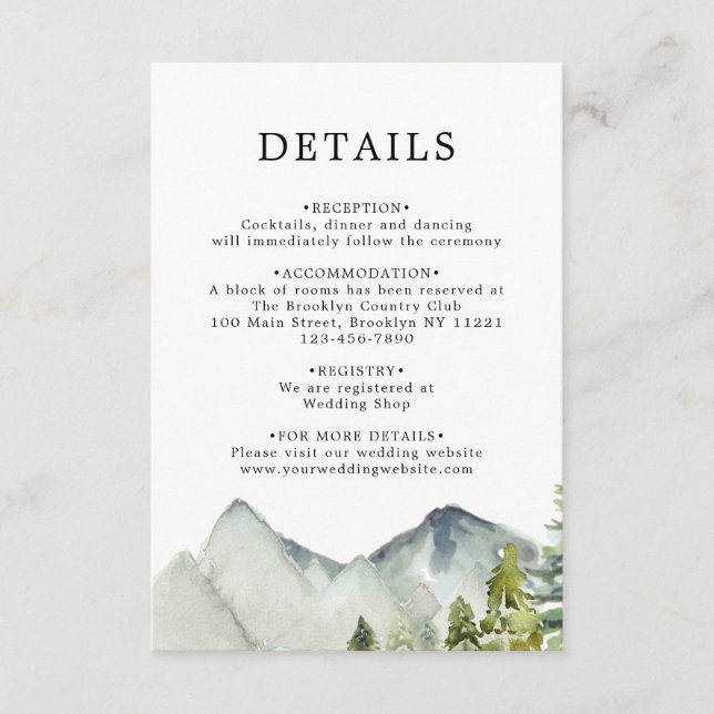 BUDGET Simple Forest Mountains Wedding Details Enclosure Card (Front)
