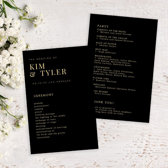 Budget simple gold black wedding program (Creator Uploaded)