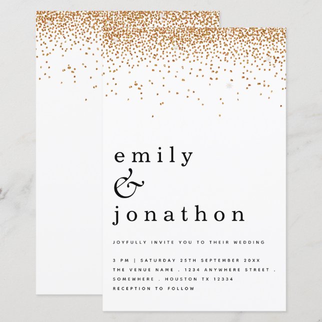 Budget Simple Gold Glitter Wedding Invitation (Front/Back)