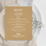 Budget Simple Gold Wedding Menu<br><div class="desc">An excellent value, a gold dinner menu printed on thinner 80 lb uncoated matte paper features your food choices in chic white lettering. Perfect for a modern wedding reception, wedding rehearsal dinner, anniversary party or any special event with a sit-down dinner. Measures 4.5" x 5.6", but you can choose from...</div>