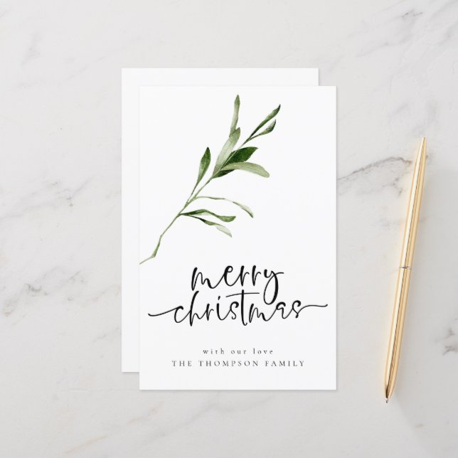 Budget Simple Leaves Merry Christmas Holiday Card (Front/Back In Situ)