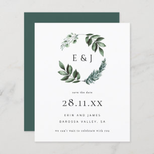 Budget Simple Minimal Greenery Wreath Save Date