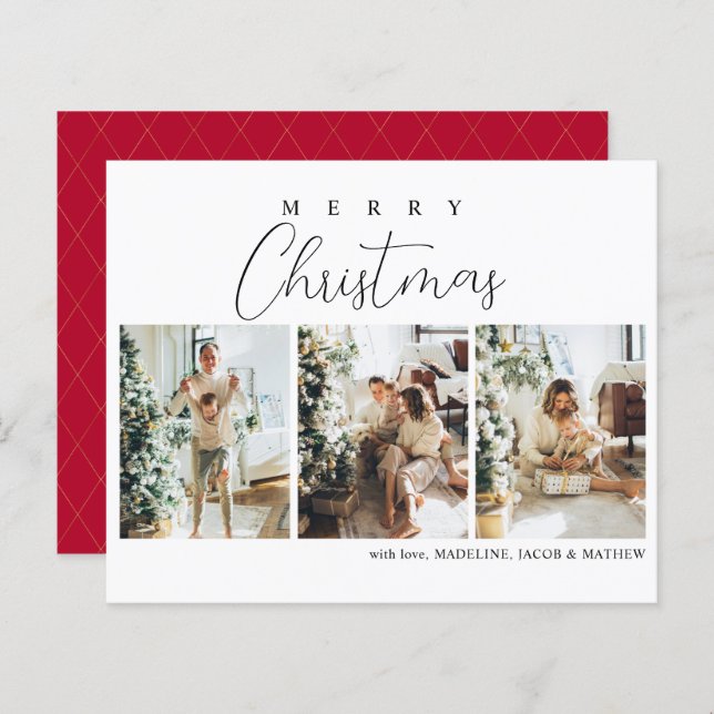 BUDGET Simple Minimal Red Photo Collage Christmas (Front/Back)