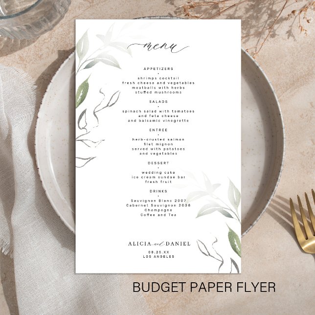 Budget simple minimalist greenery wedding menu (Creator Uploaded)
