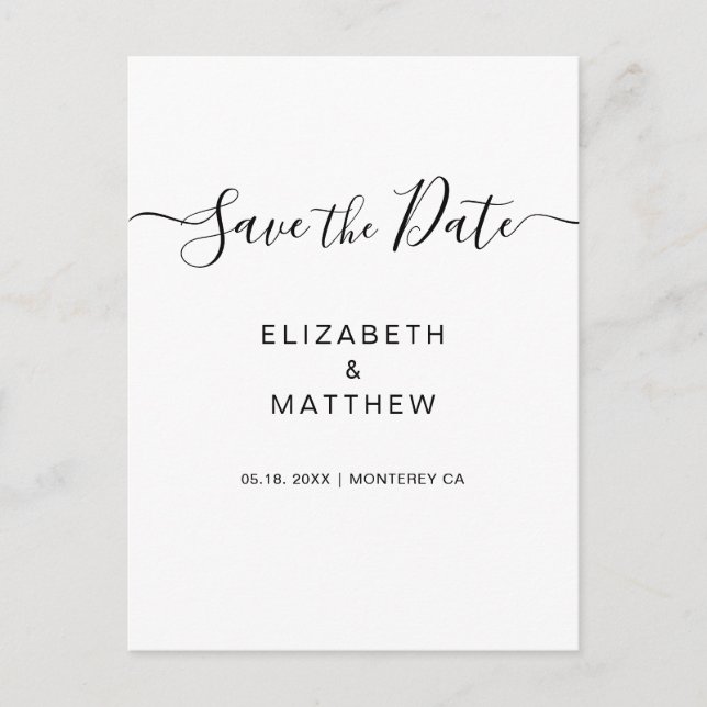 Budget Simple Minimalist Script Save The Date Announcement Postcard (Front)