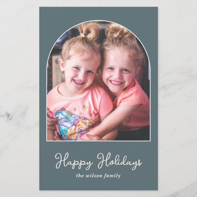 Budget Simple Modern Arch Photo Holiday Card (Front)