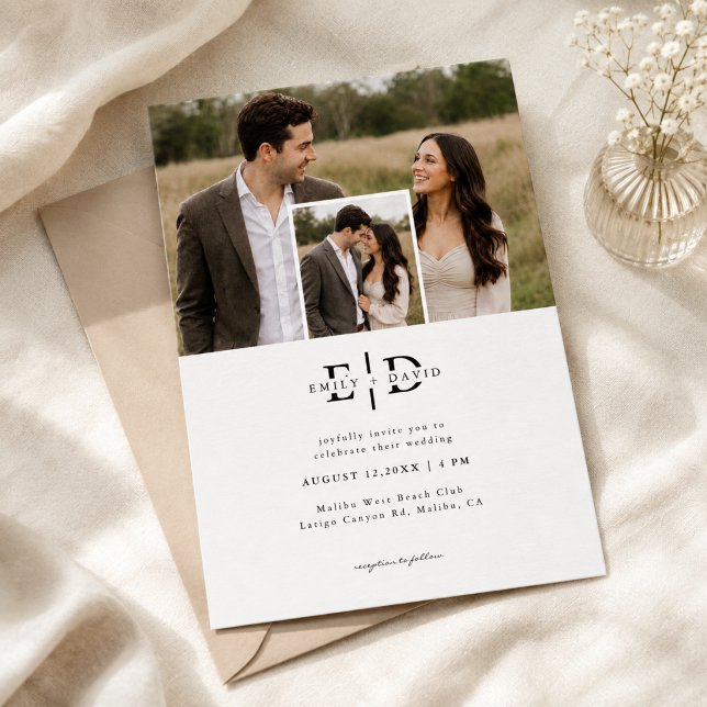 Budget Simple Modern Boho 2 Photo Wedding Invitation (Creator Uploaded)