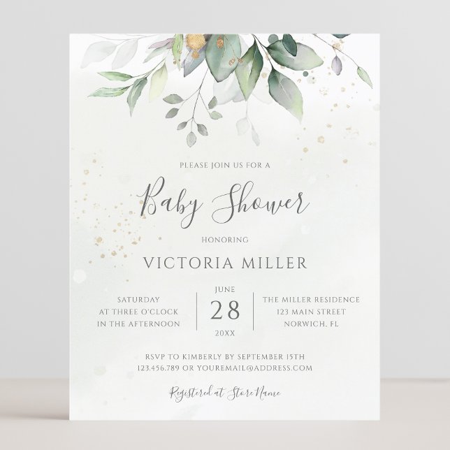 Budget Simple Modern Greenery Baby Shower Invites (Creator Uploaded)