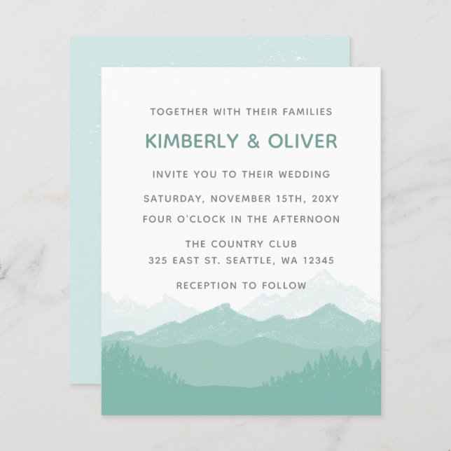 Budget Simple Mountain Wedding Invitation (Front/Back)