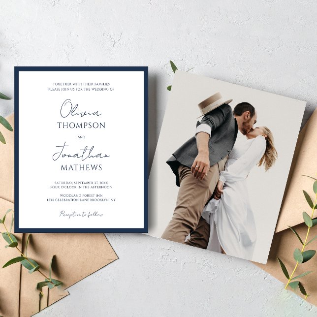BUDGET Simple Navy Blue Script Photo Wedding (Creator Uploaded)