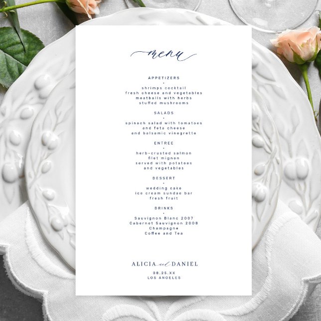 Budget simple navy typography wedding menu (Creator Uploaded)