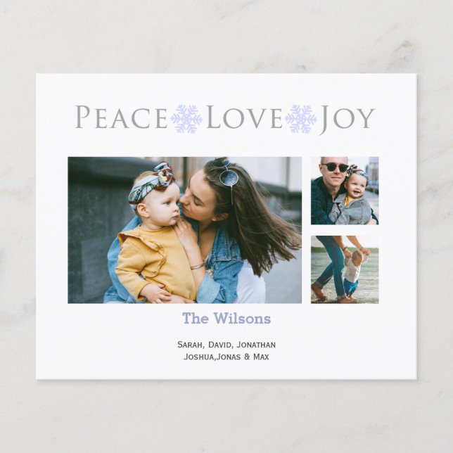 Budget Simple Peace Love Joy Photo Holiday Card (Front)