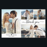 Budget Simple Photo Collage Wedding Thank You Card<br><div class="desc">Elegant, Minimalist Modern 4 Photo Collage Script Wedding Thank You affordable low budget thin card. Stylish wedding thank you template featuring four photo on the front and one photo on the back. With the text "Thank you" in a swirly hand lettered typography or calligraphy script font with swash or in...</div>