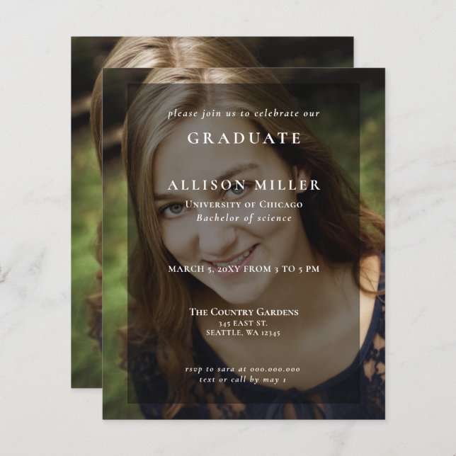 Budget Simple Photo Overlay Graduation Invitation (Front/Back)