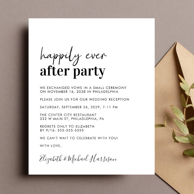 Budget Simple Photo Wedding Reception Invitation (A chic budget-friendly Happily Ever After Party invitation for your wedding celebration)