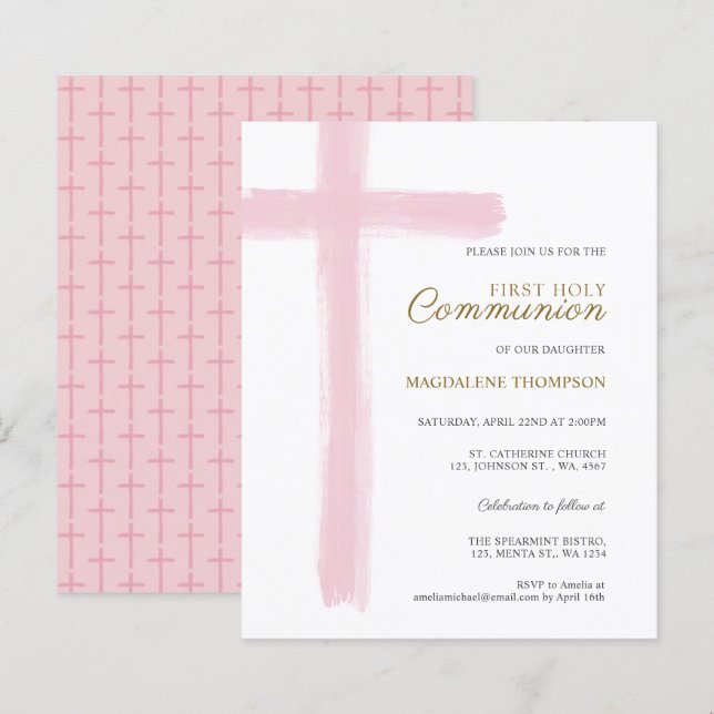 Budget Simple Pink Cross Girl First Holy Communion (Front/Back)