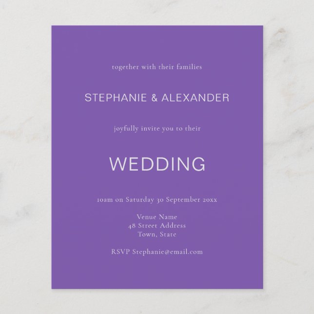 Budget Simple Purple Wedding Invitation (Front)