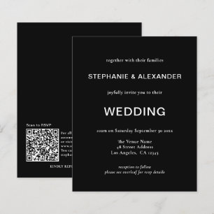 Budget Simple QR Code Black Wedding Invitation
