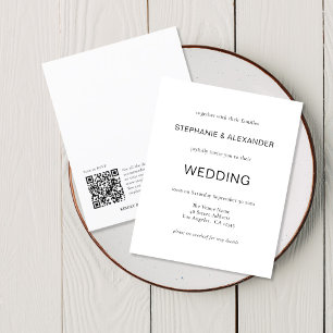 Budget Simple QR Code Black White Wedding Invite