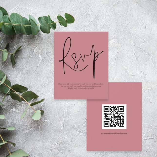 Budget Simple QR Code Script Wedding Pink RSVP (Creator Uploaded)