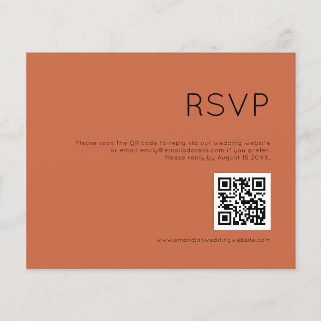 Budget Simple QR Code Terracotta Wedding RSVP (Front)