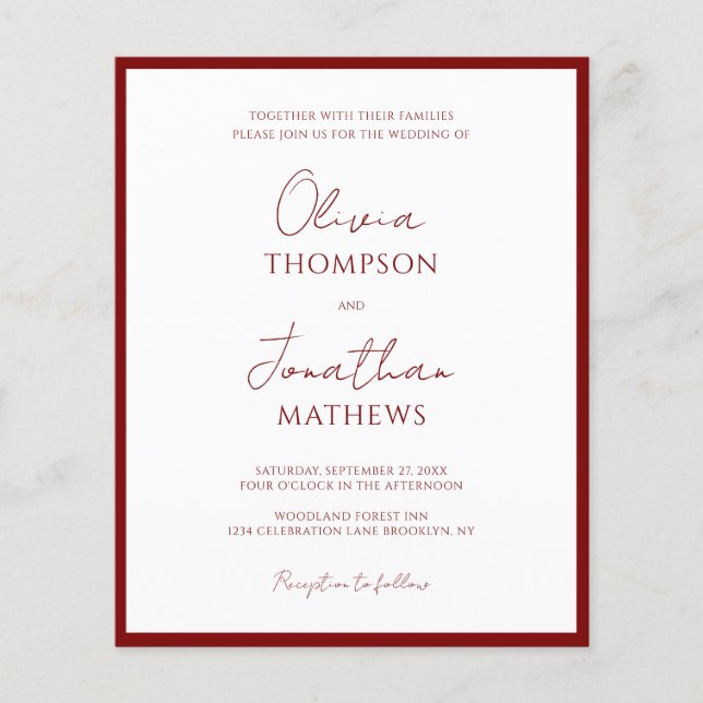 BUDGET Simple Red Border Script Photo Wedding (Front)