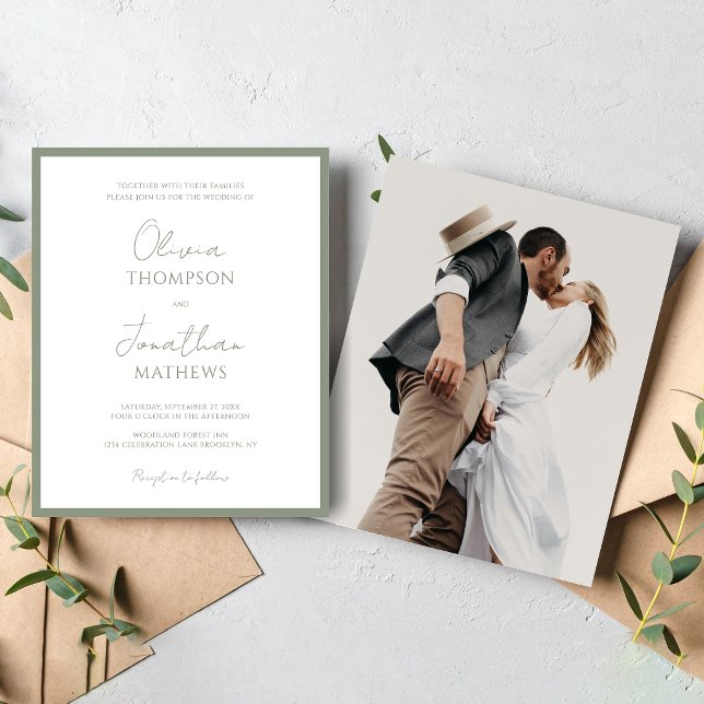 BUDGET Simple Sage Green Script Photo Wedding (Creator Uploaded)