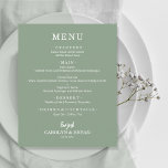 Budget Simple Sage Green Wedding Menu<br><div class="desc">An excellent value, a sage green dinner menu printed on thinner 80 lb uncoated matte paper features your food choices in chic white lettering. Perfect for a modern wedding reception, wedding rehearsal dinner, anniversary party or any special event with a sit down dinner. Measures 4.5" x 5.6", but you can...</div>