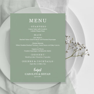Budget Simple Sage Green Wedding Menu