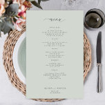 Budget simple sage green wedding menu<br><div class="desc">Simple sage green trendy minimalist typography custom text template BUDGET affordable wedding menu card. PLEASE READ THIS BEFORE PURCHASING! This is a budget wedding card printed on a paper sheet (each sheet has one card). For the best rapport price quality, our advice is to choose the Semi-Gloss paper type (it...</div>