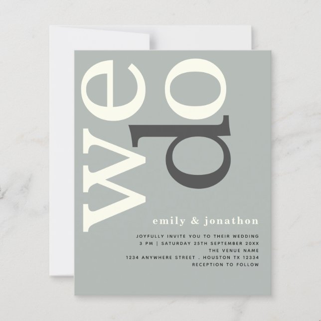 BUDGET Simple Sage Ivory Text Wedding Invite (Front)