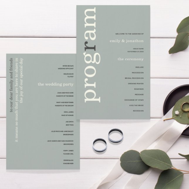 BUDGET Simple Sage Ivory Text Wedding Program (Creator Uploaded)