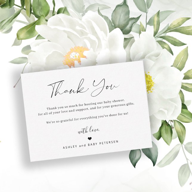Budget simple script baby shower thank you card (Creator Uploaded)
