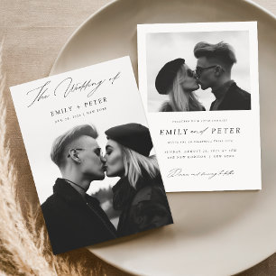 Budget Simple Script Calligraphy Engagement Photo Invitation