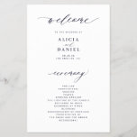 Budget simple script dark navy wedding program flyer<br><div class="desc">Modern simple minimalist dark midnight navy blue script trendy ceremony and party BUDGET affordable wedding program PAPER FLYER template featuring chic trendy calligraphy. Easy to personalise with your custom text on both sides! PLEASE READ THIS BEFORE PURCHASING! This is a low budget affordable program printed on a FLYER (advertising type...</div>