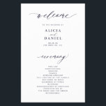 Budget simple script dark navy wedding program flyer<br><div class="desc">Modern simple minimalist dark midnight navy blue script trendy ceremony and party BUDGET affordable wedding program PAPER FLYER template featuring chic trendy calligraphy. Easy to personalise with your custom text on both sides! PLEASE READ THIS BEFORE PURCHASING! This is a low budget affordable program printed on a FLYER (advertising type...</div>
