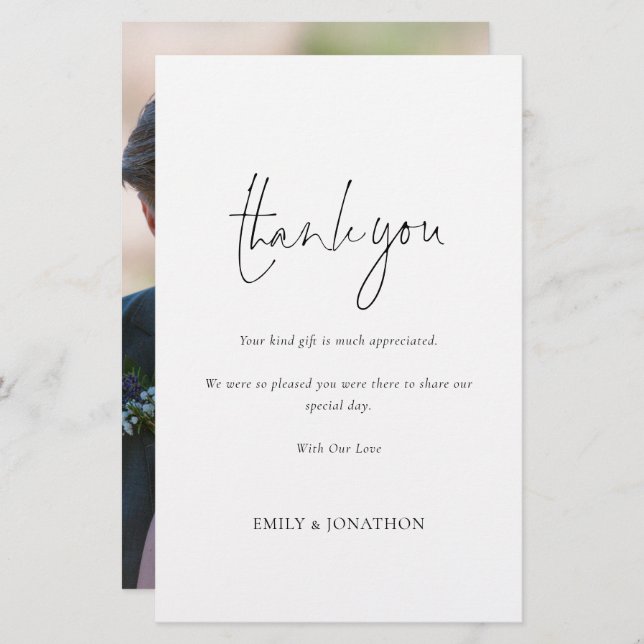 Budget Simple Script Photo Wedding Large Thank You (Front/Back)