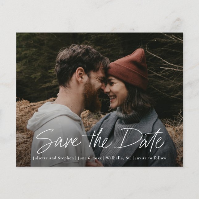 Budget Simple Script Photo Wedding Save the Date  (Front)