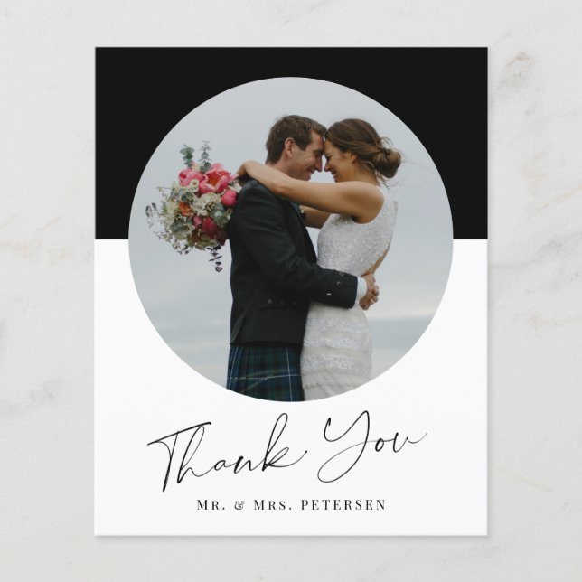 Budget simple script photo wedding thank you card (Front)