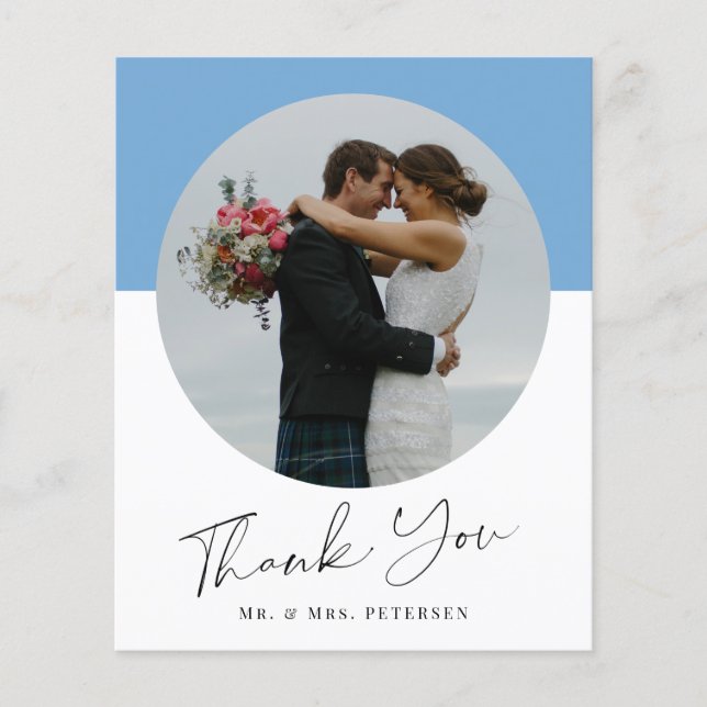 Budget simple script photo wedding thank you card (Front)