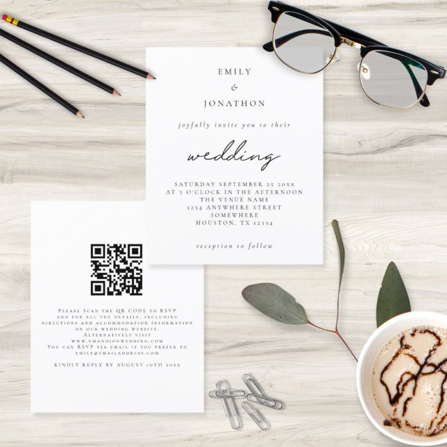 Budget Simple Script QR Code Wedding Invitation (Creator Uploaded)