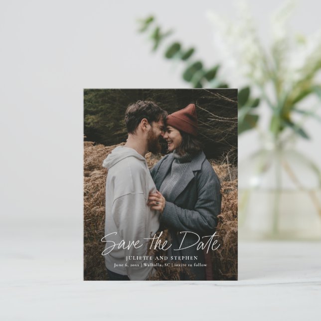 Budget Simple Script Wedding Photo Save The Date (Standing Front)