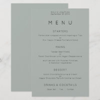 Budget Simple Silvery Sage Green Wedding Menu