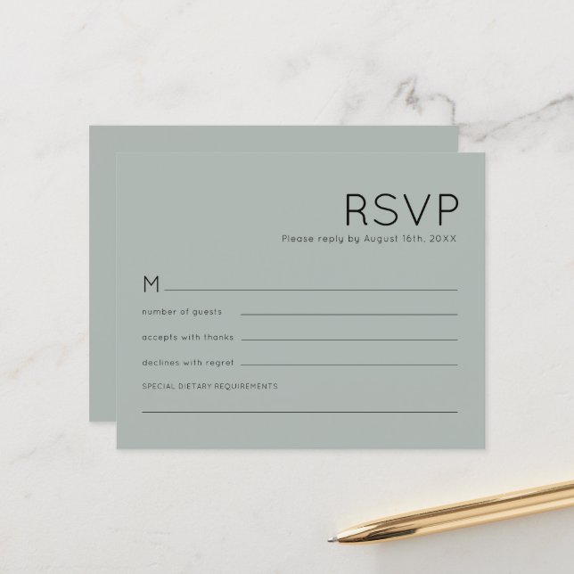 Budget Simple Silvery Sage Green Wedding RSVP (Front/Back In Situ)