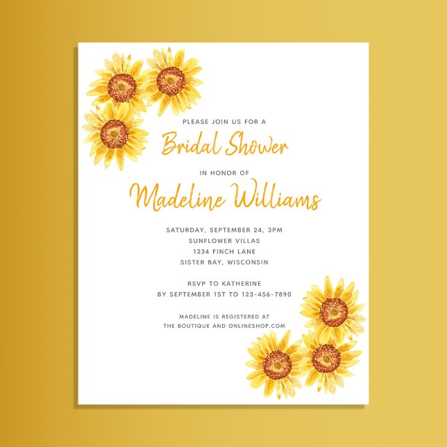 Budget Simple Sunflower Bridal Shower Invitation  (Creator Uploaded)