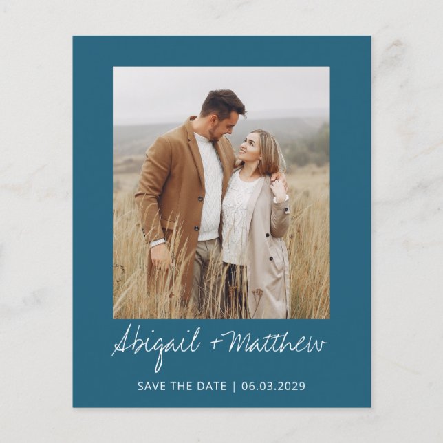 Budget Simple Teal Save The Date Invitation (Front)