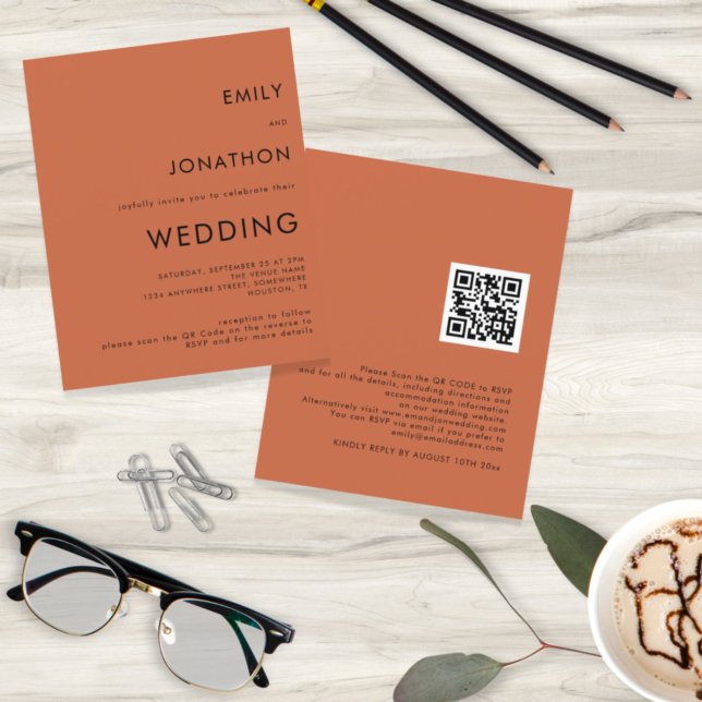 Budget Simple Terracotta QR Code Wedding Invite (Creator Uploaded)