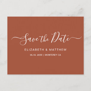 Budget Simple Terracotta Script Save the Date Announcement Postcard